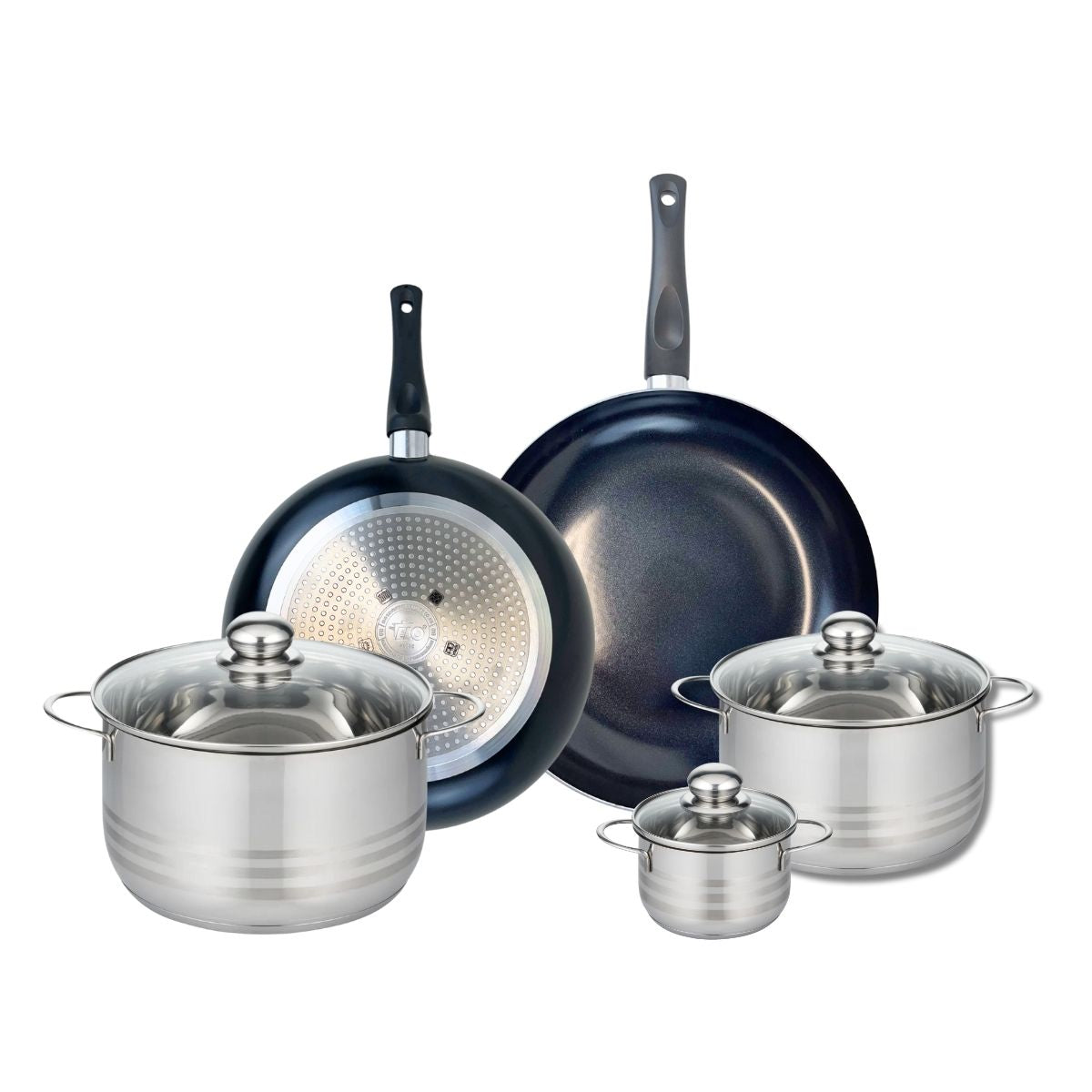 Ensemble de 2 Poêles de cuisson 28 et 32 cm et 3 faitouts 12, 20 et 24 cm  Prima Brillant Elo - Mathon - 1