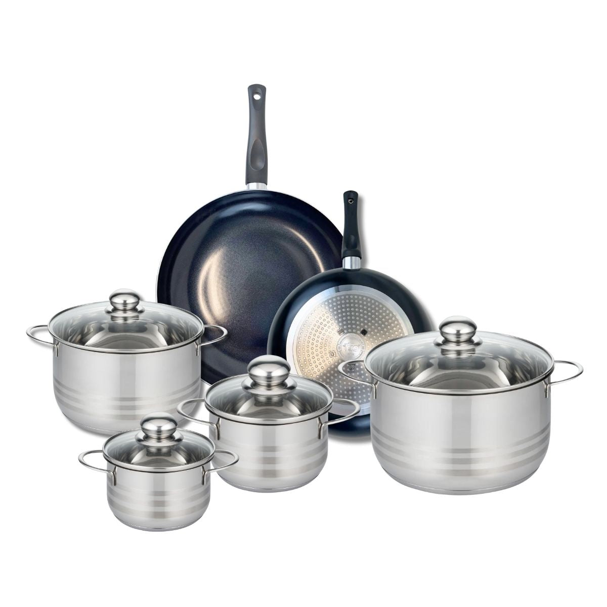Ensemble de 2 Poêles de cuisson 24 et 28 cm et 4 faitouts 14, 16, 20 et 24 cm  Prima Brillant Elo - Mathon - 1