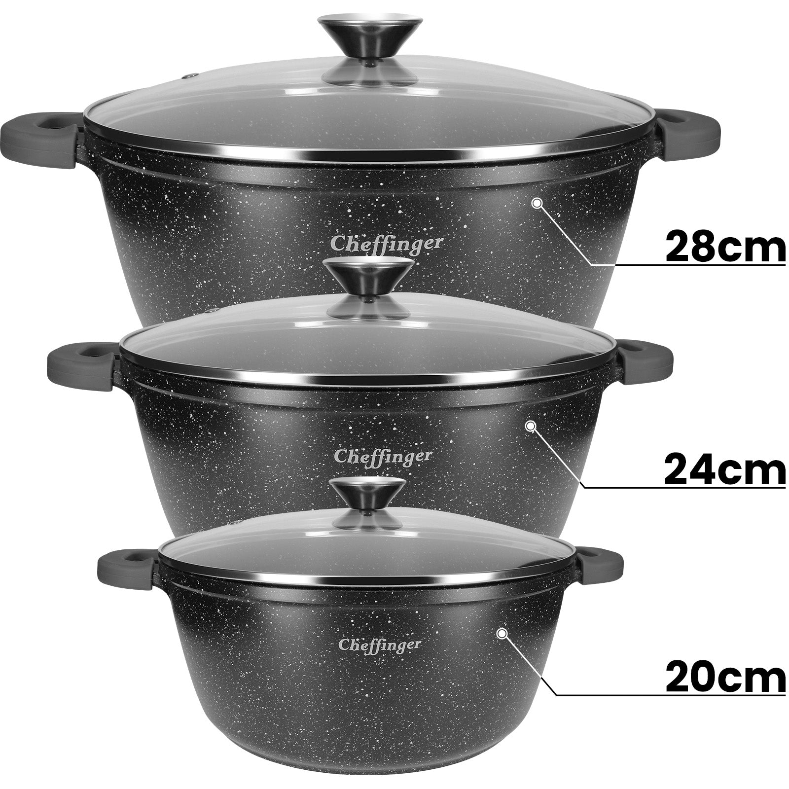 3 Marmites 20 / 24 / 28 cm Cheffinger - Mathon - 3