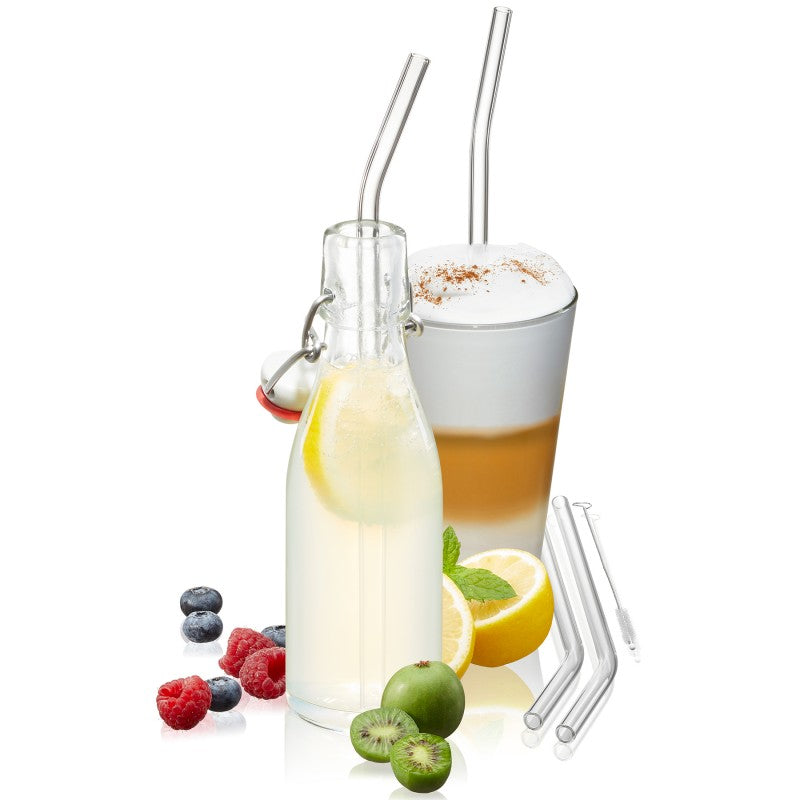 Lot de 4 pailles en verre future, 23 cm transparent, goupillon inclus Gefu - Mathon - 1