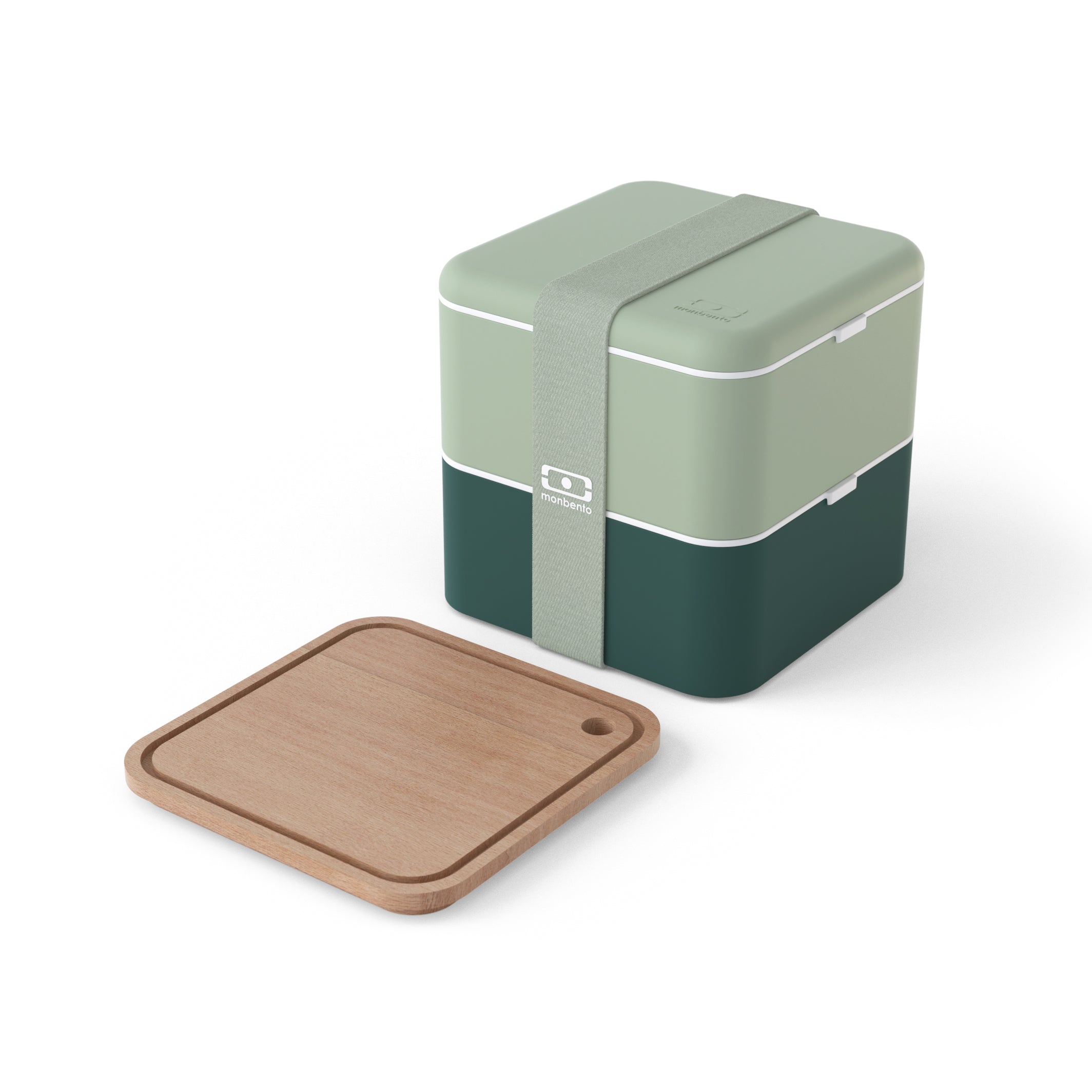 Set lunch box 2 étages 1,7L Vert Bicolor + Planche à découper Monbento - Mathon - 1