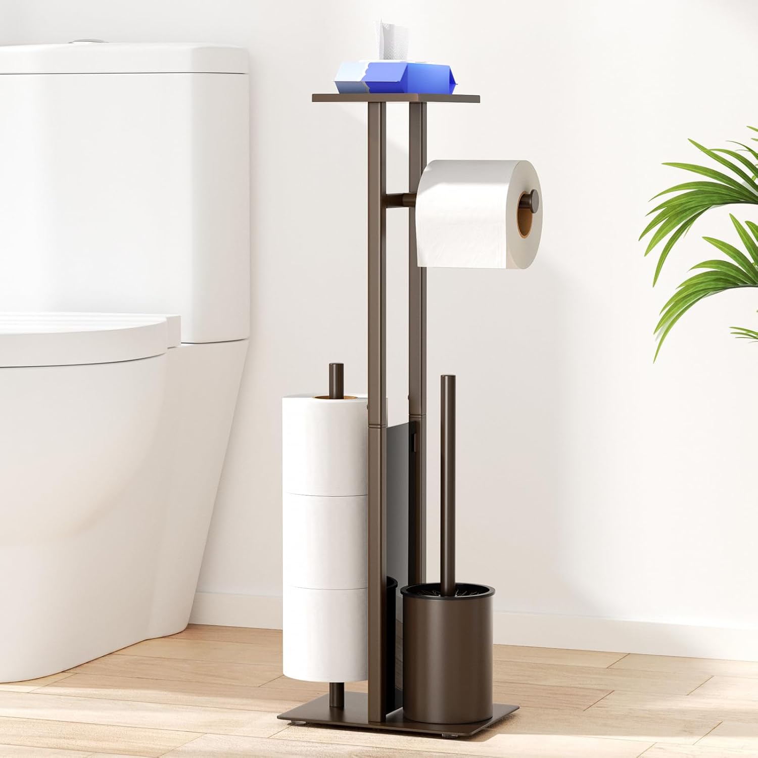 Porte-Papier Toilette Autonome avec Brosse – Marron Vendos85 - Mathon