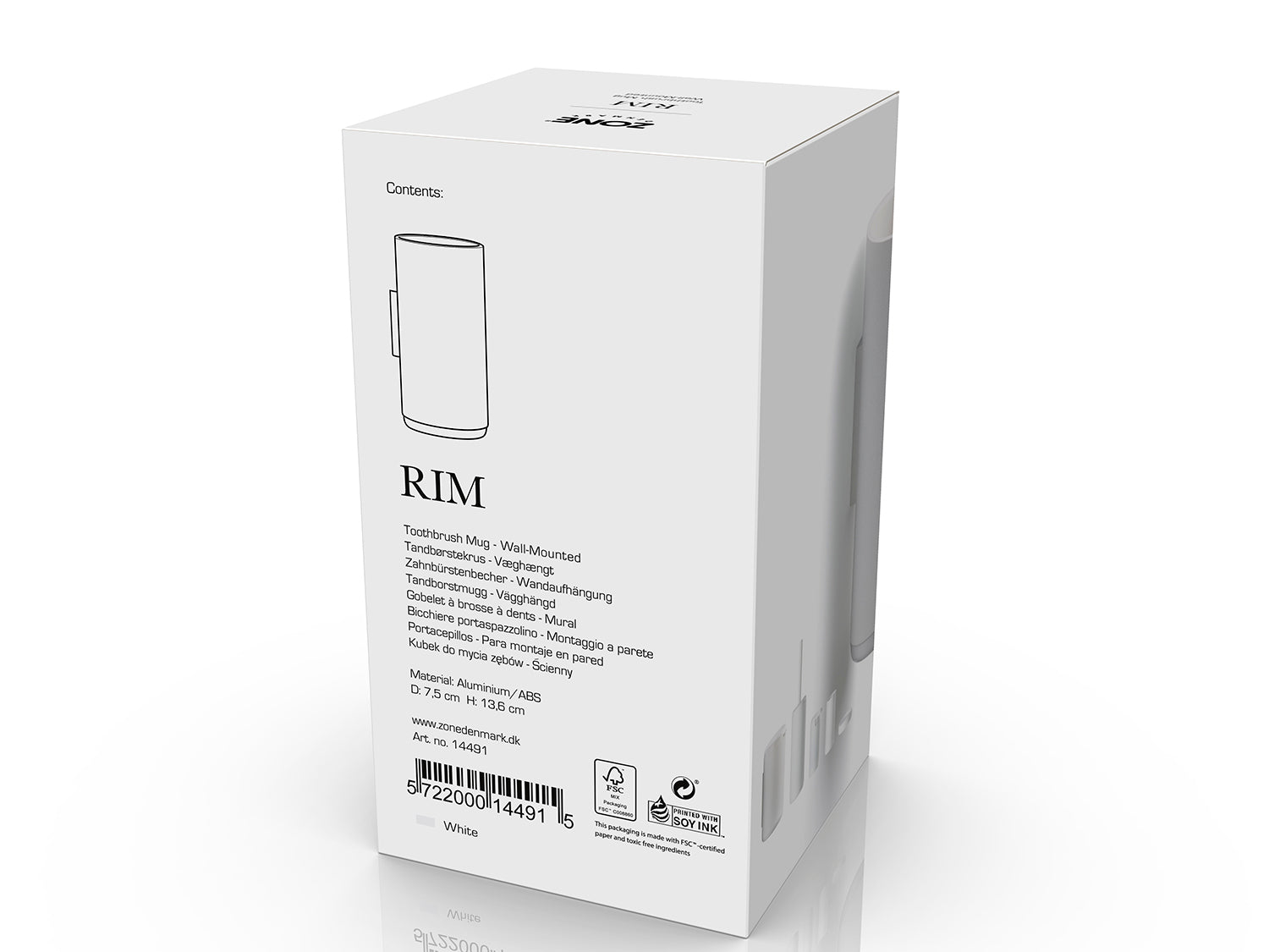 Verre à dents à accrocher RIM en aluminium et abs Blanc Zone Denmark - Mathon - 3