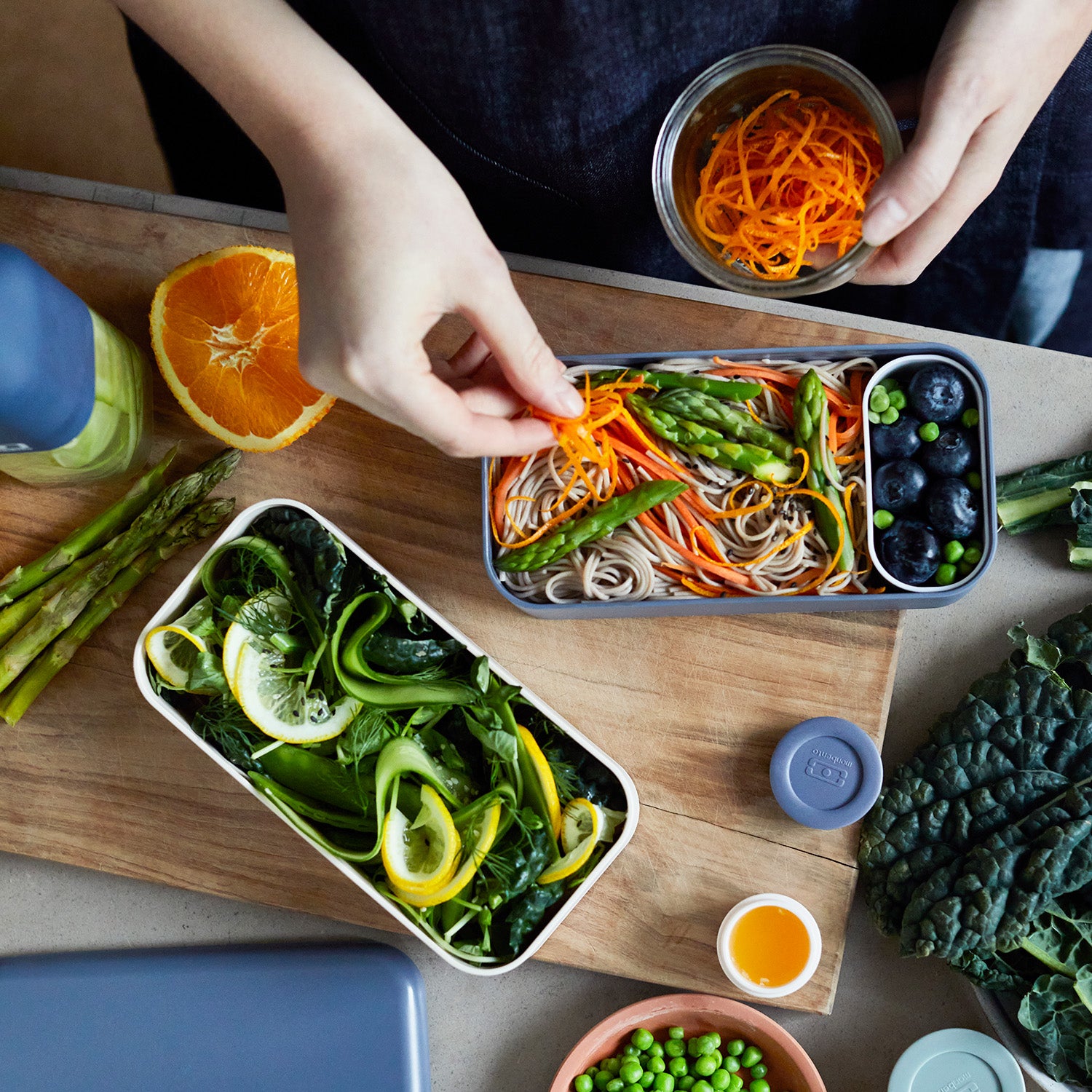 Lunch box 2 compartiments Original 1L Made in France bleu Natural / rose Moka Monbento - Mathon - 4