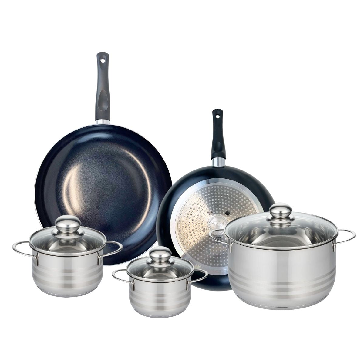 Ensemble de 2 Poêles de cuisson 28 et 32 cm et 3 faitouts 14, 16 et 24 cm  Prima Brillant Elo - Mathon - 1