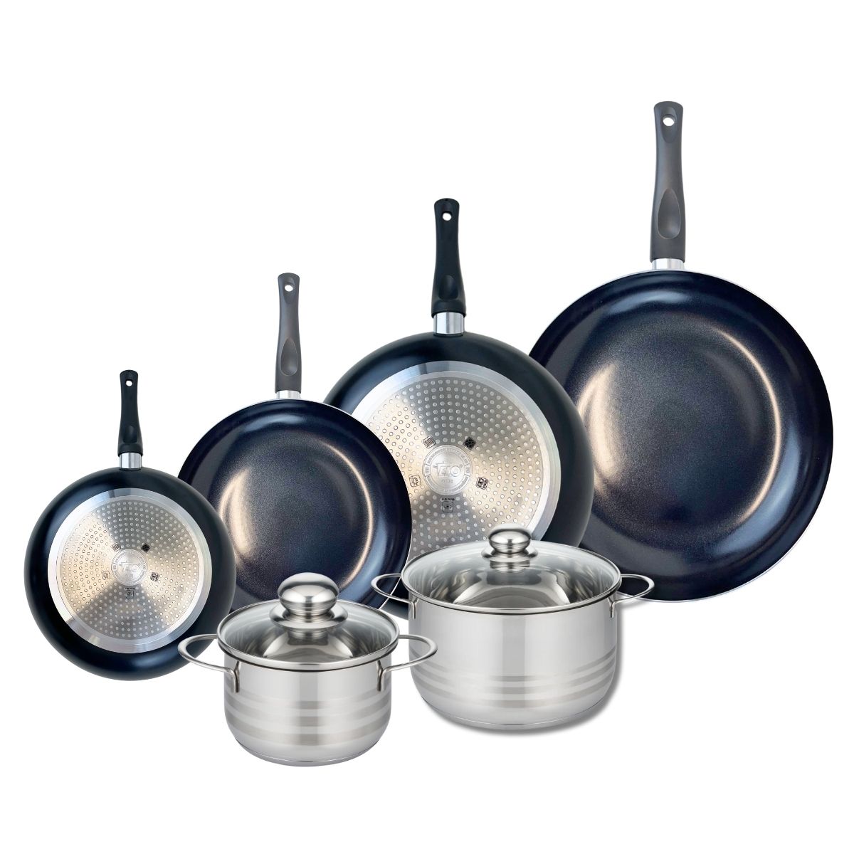 Ensemble de 4 Poêles de cuisson 20, 24, 28 et 32 cm et 2 faitouts 16 et 20 cm  Prima Brillant Elo - Mathon - 1