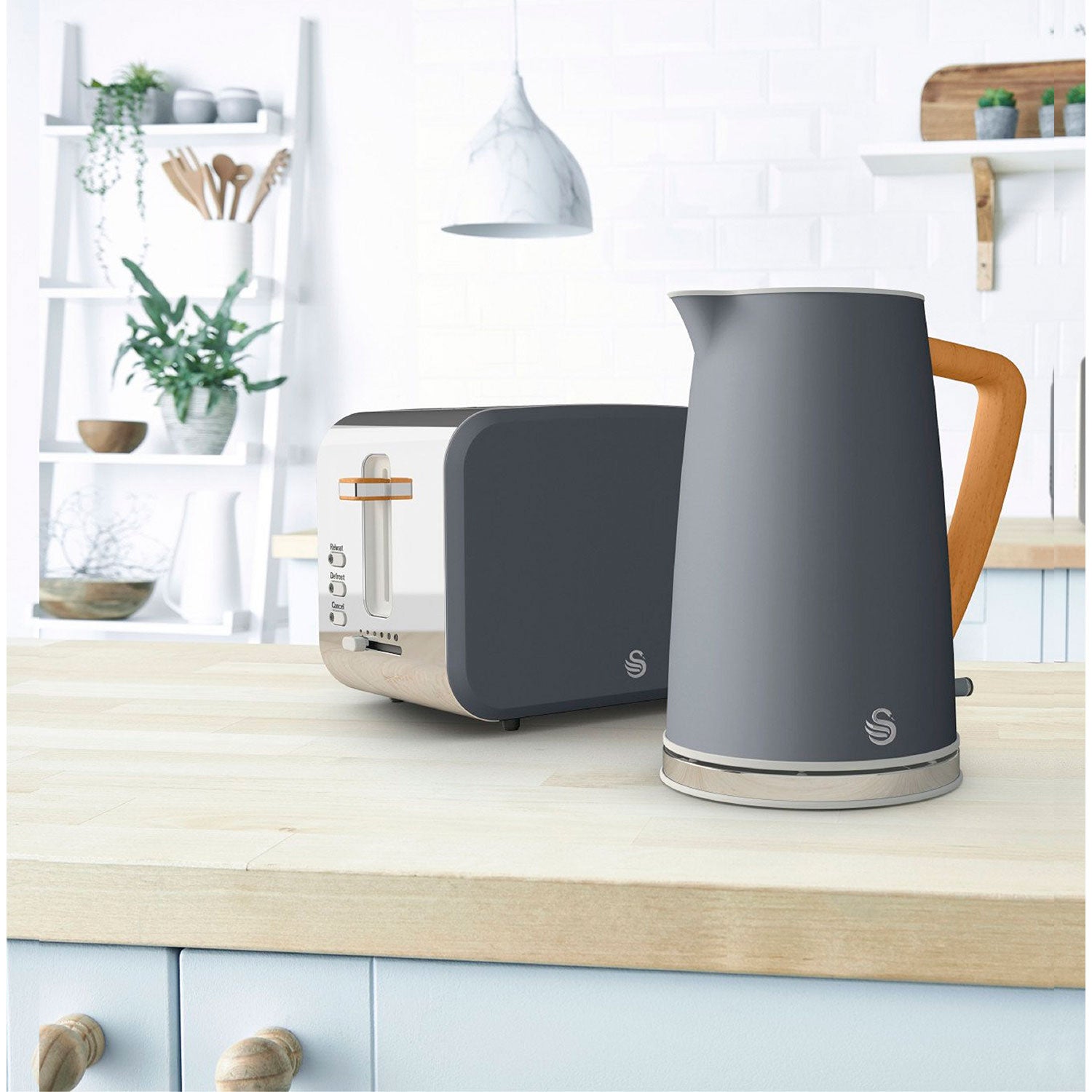 Set petit-déjeuner Bouilloire sans fil 1,7 L grille-pain 2 Nordic Gris 2200 Gris STP2090GRYNEU - Mathon - 2