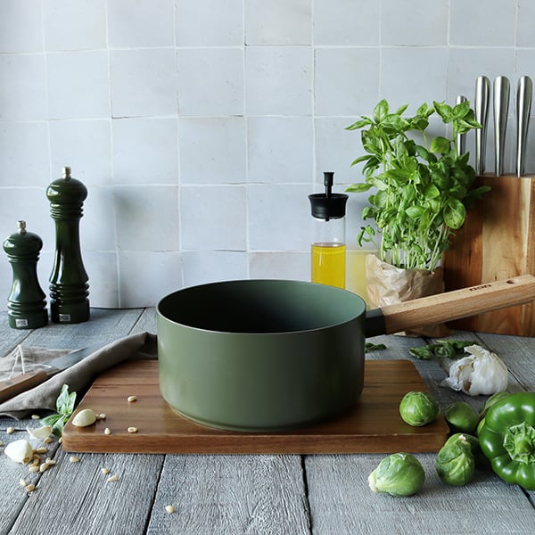 Casserole Ector induction aluminium revêtu manche en bois 20 cm vert Ogo - Mathon - 3