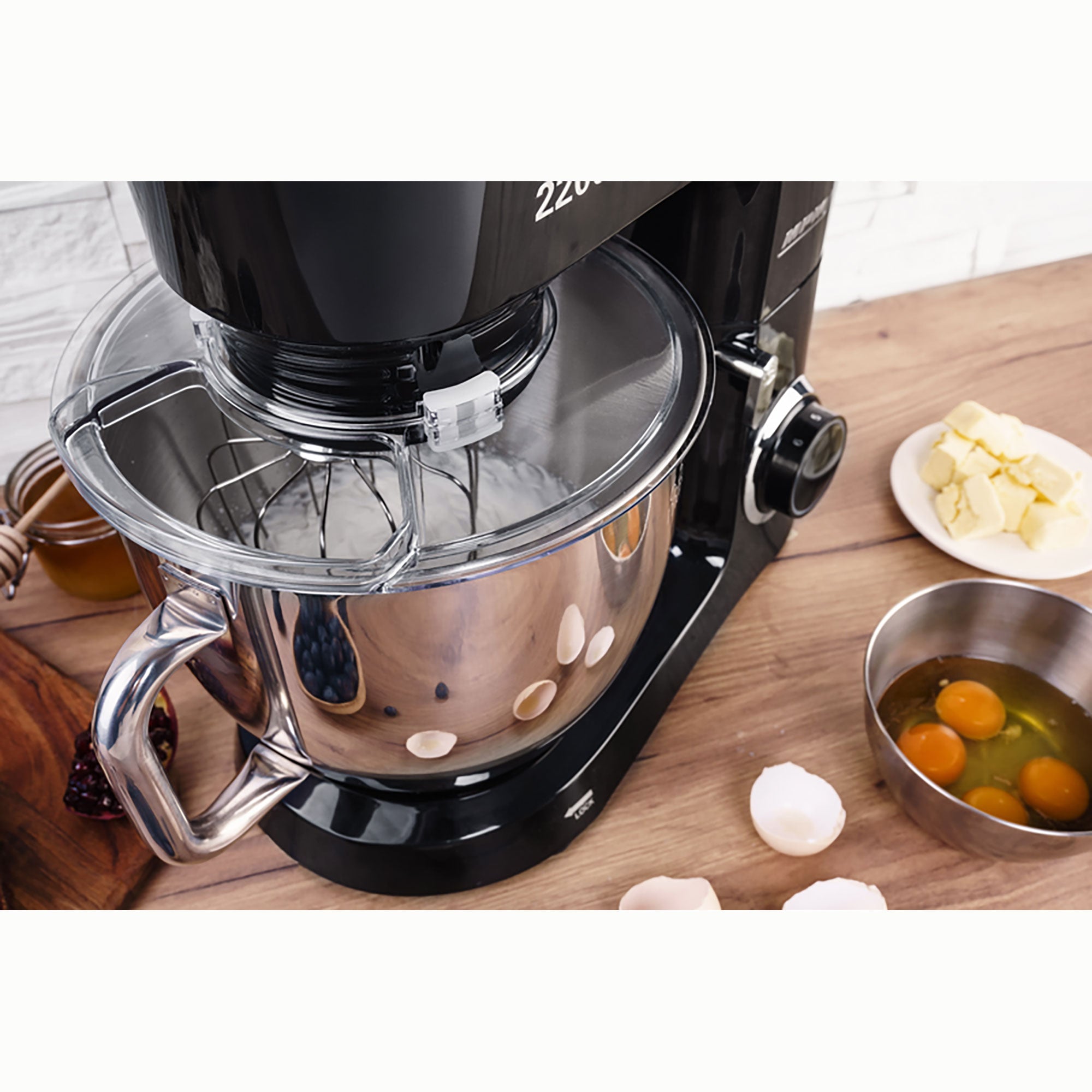 Robot Pâtissier Boulangerie Cuisine Ménager Multifonction Bol 6,5 L, 6 Vitesses 2200 Noir / Inox MRK-19B - Mathon - 4