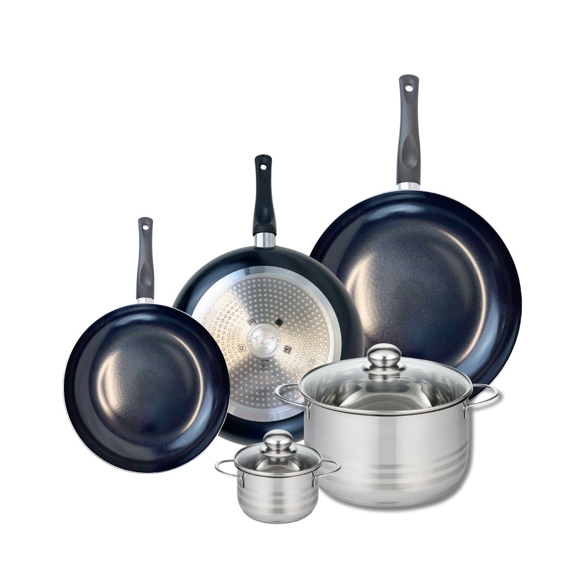Ensemble de 3 Poêles de cuisson 24, 28 et 32 cm et 2 faitouts 12 et 24 cm  Prima Brillant Elo - Mathon - 1