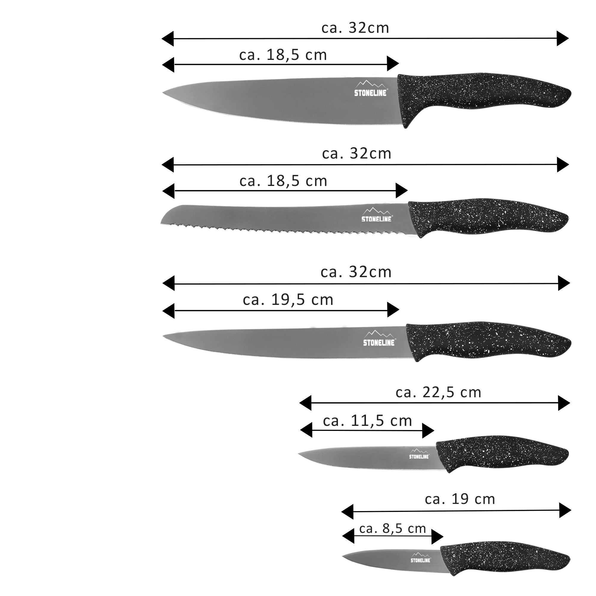 Lot de couteaux en acier inoxydable 5 pcs, avec bloc à couteaux magnétique, avec support pliable Stoneline - Mathon - 3