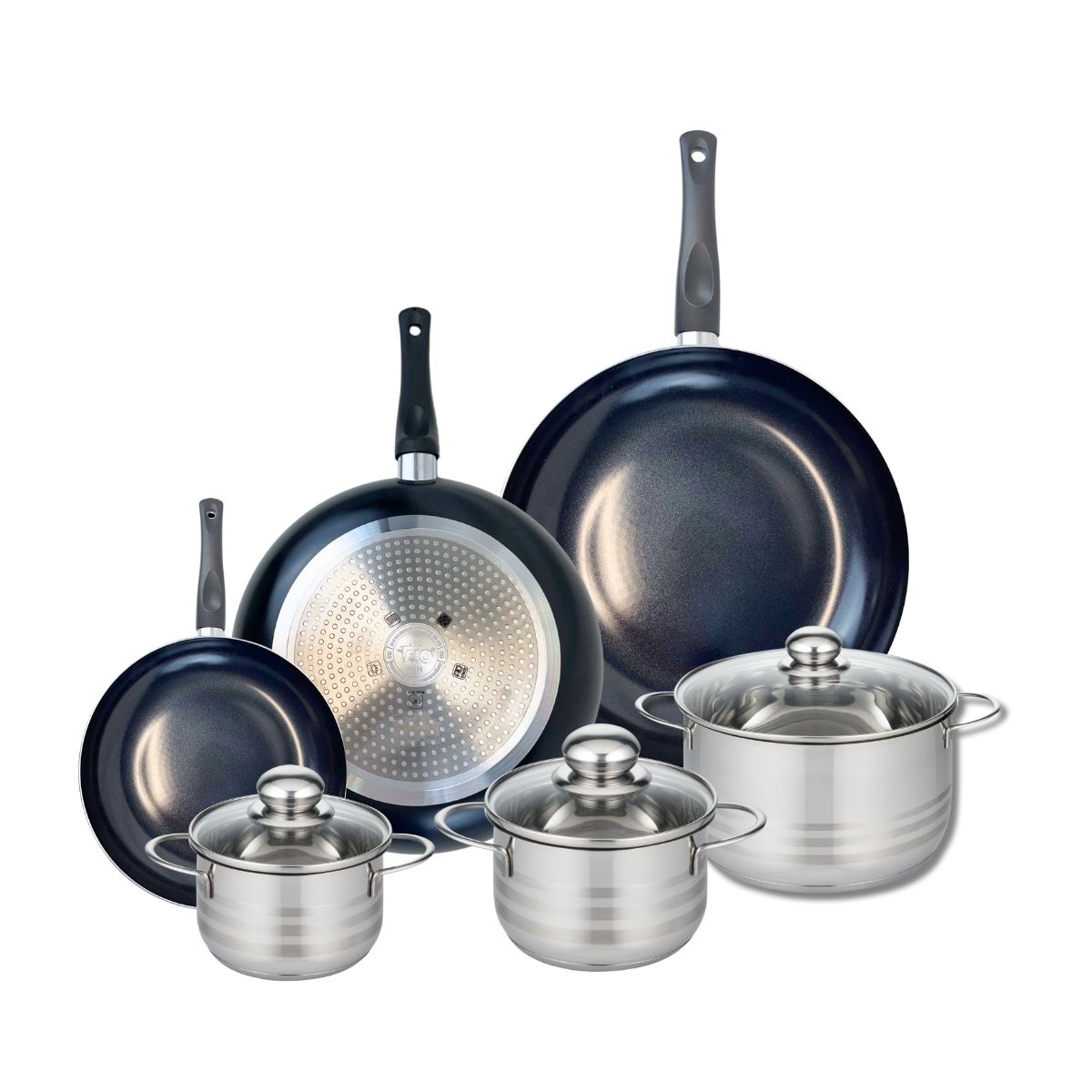 Ensemble de 3 Poêles de cuisson 20, 28 et 32 cm et 3 faitouts 14, 16 et 20 cm  Prima Brillant Elo - Mathon - 1