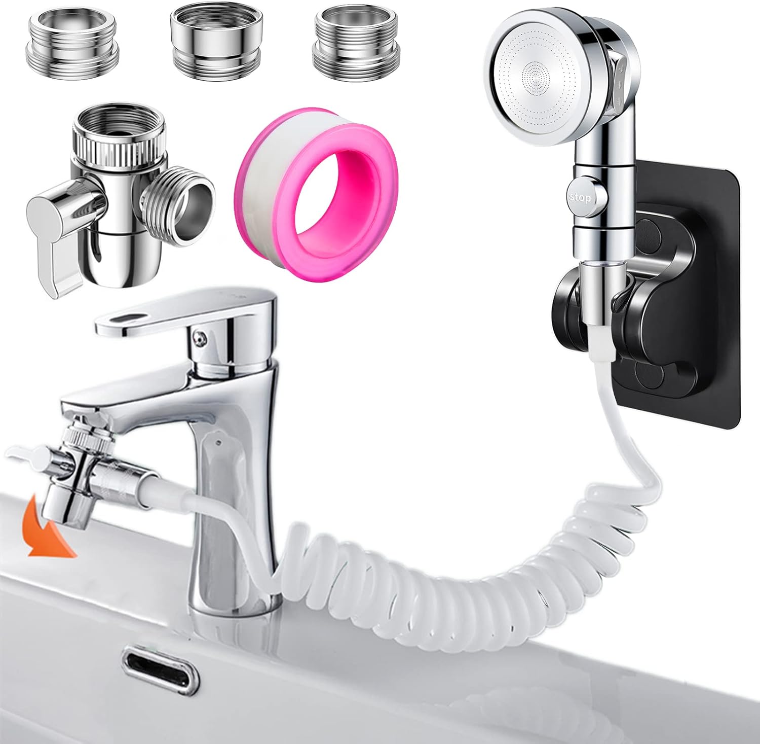 Pommeau de douche 3 modes avec tuyau et adaptateurs Vendos85 - Mathon