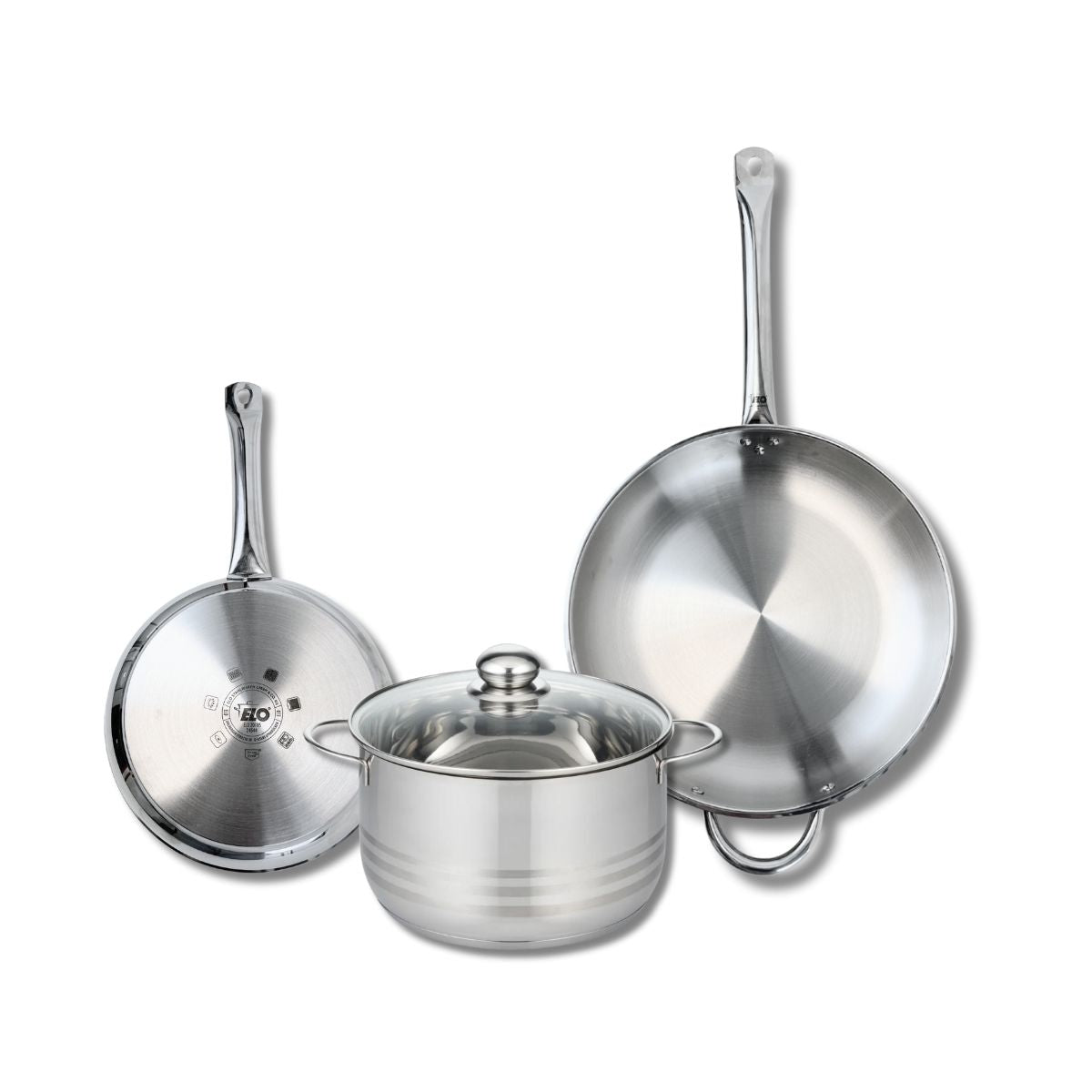 Ensemble de 2 Poêles de cuisson 24 et 32 cm et 1 faitout 24 cm  Profi Brillant Elo - Mathon - 1