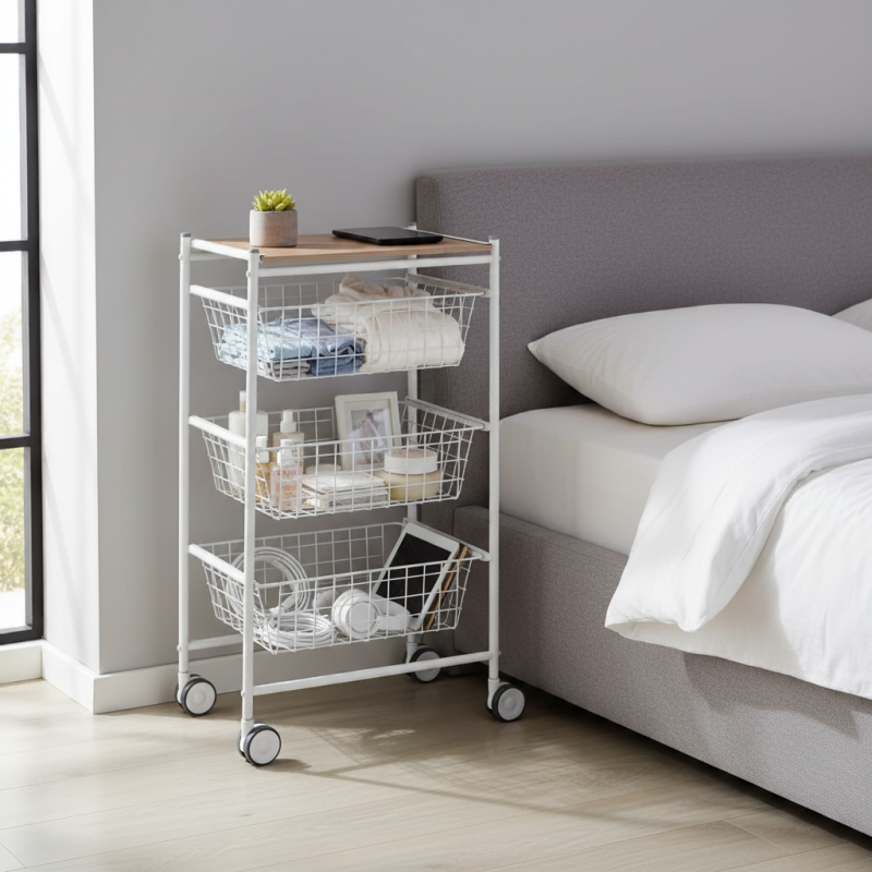 Desserte de cuisine axo, 3 grands paniers coulissants, blanc-hêtre Don Hierro - Mathon - 7