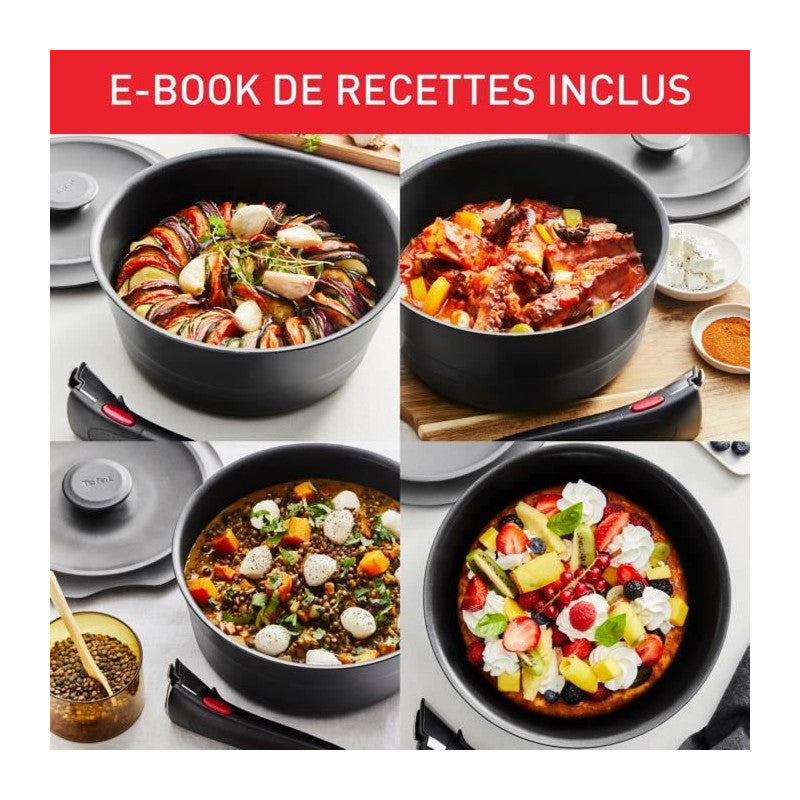 Ingenio Lot 6 Pieces, Induction, Fonte Aluminium, Antiadhésif, Poele, Cocotte, Couvercle Fonte + Verre, Inspiration L867s Tefal - Mathon - 5