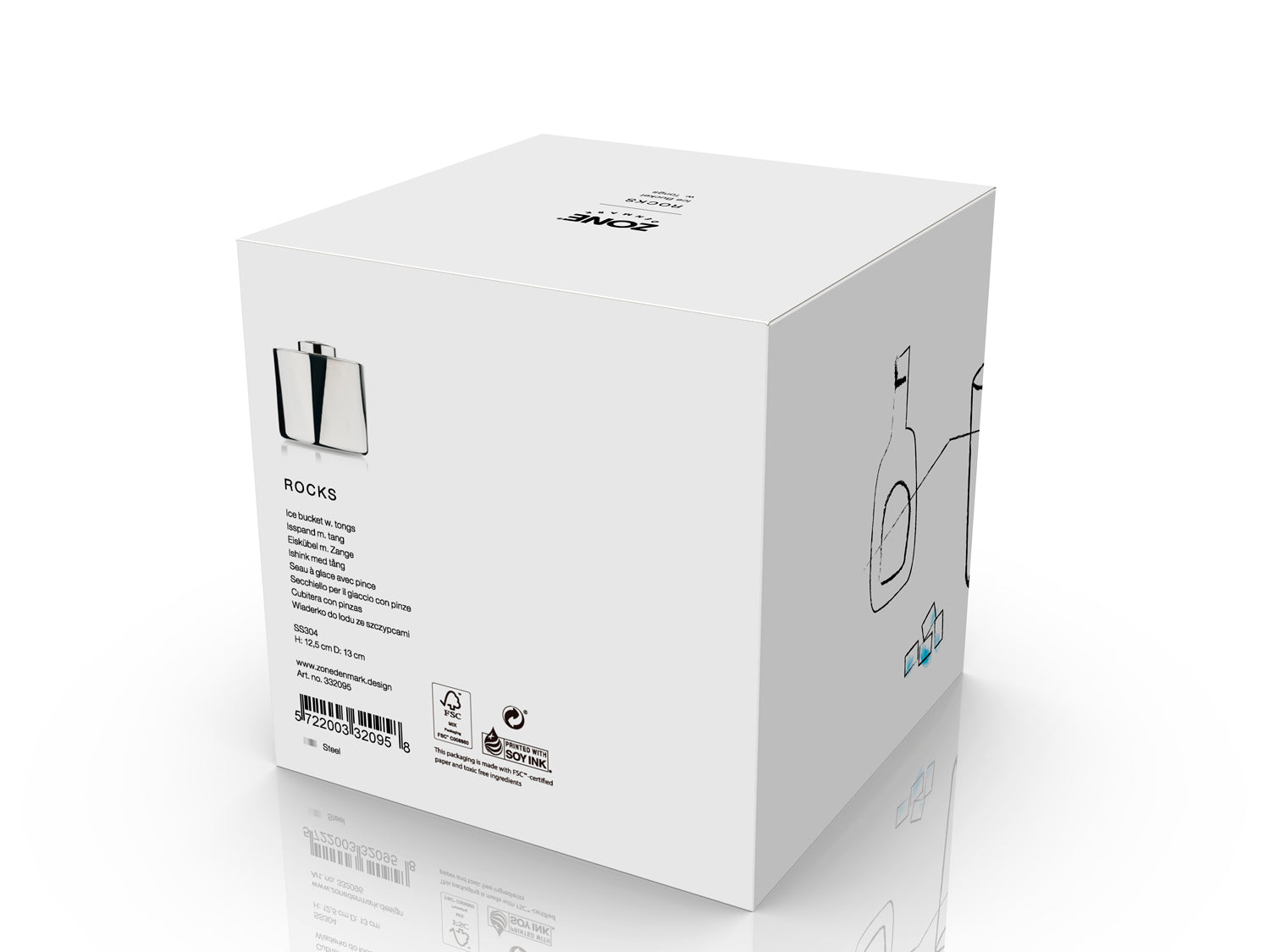 Seau à glace avec pince ROCKS en acier inoxydable Acier poli Zone Denmark - Mathon - 3