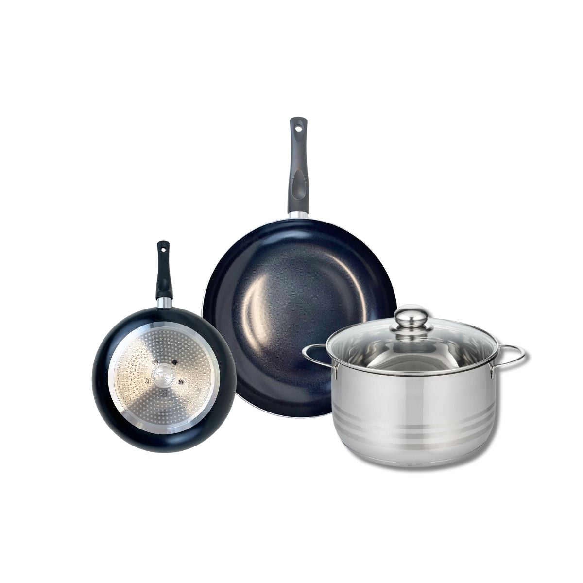 Ensemble de 2 Poêles de cuisson 20 et 28 cm et 1 faitout 24 cm  Prima Brillant Elo - Mathon - 1