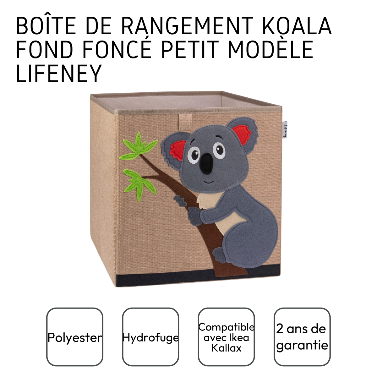 Boîte de rangement en tissu pour enfant "koala" sur fond foncé, compatible Ikea Kallax Lifeney Fackelmann - Mathon - 4