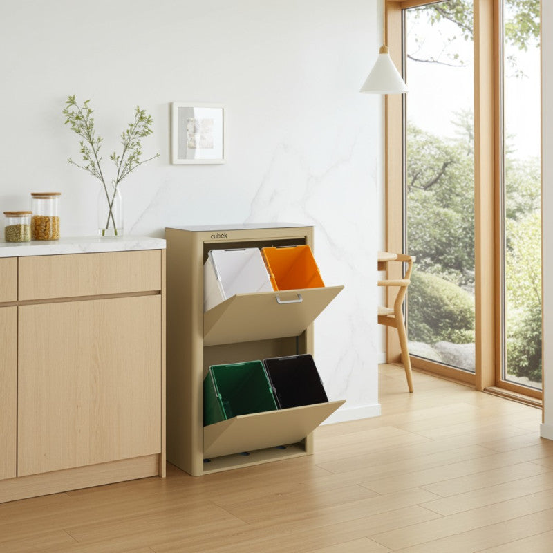 Poubelle cuisine de tri sélectif CUBEK, 4 compartiments de 20 litres, Couleur Sable Don Hierro - Mathon - 2