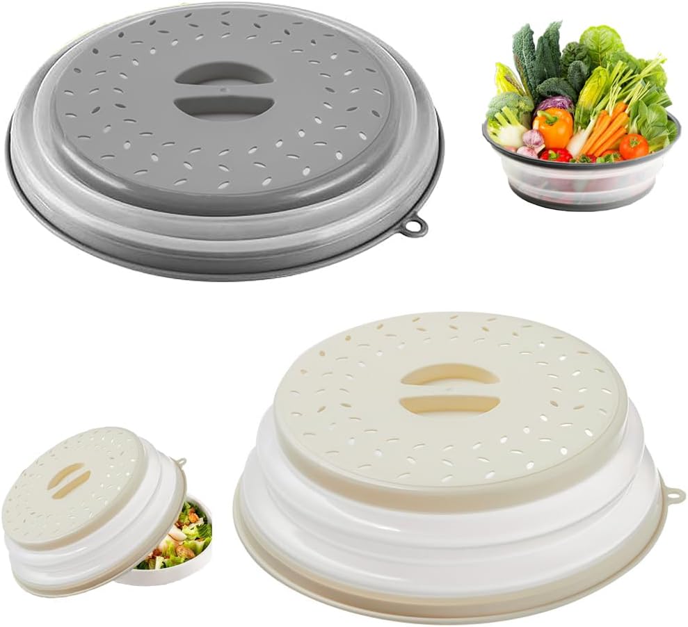 Set de 2 Couvercles Micro onde de 27 cm beige gris Vendos85 - Mathon