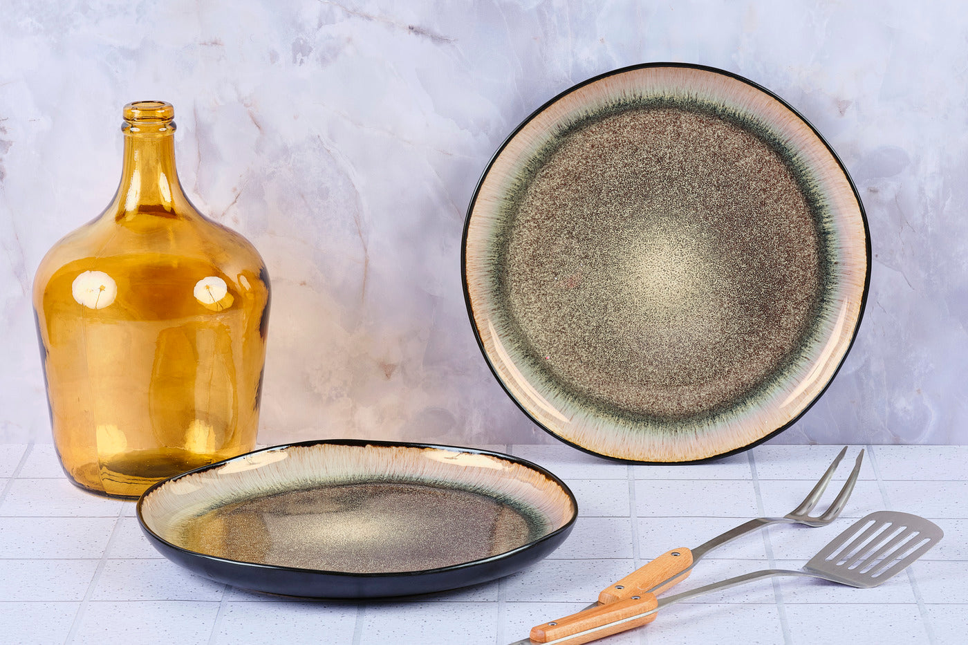 Lot de 2 plateaux en grès marron D32 Björn - Mathon - 2