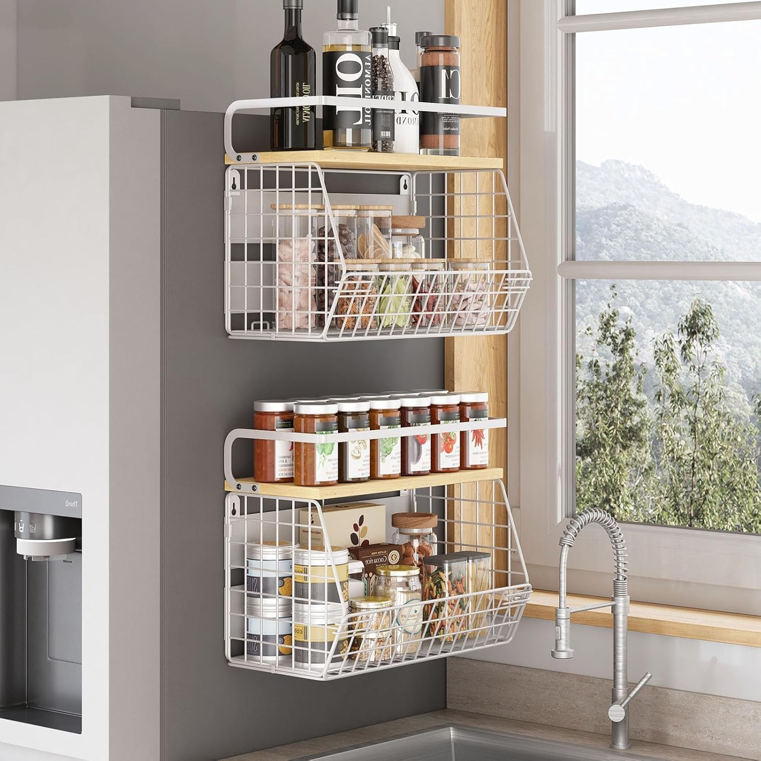 2 Panier Suspendu à Fruits Cuisine avec Couvercle Bois Vendos85 - Mathon