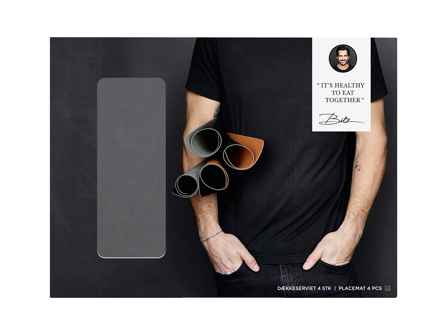 Lot de 4 sets de table  en pvc Bois/Titane Bitz - Mathon - 4