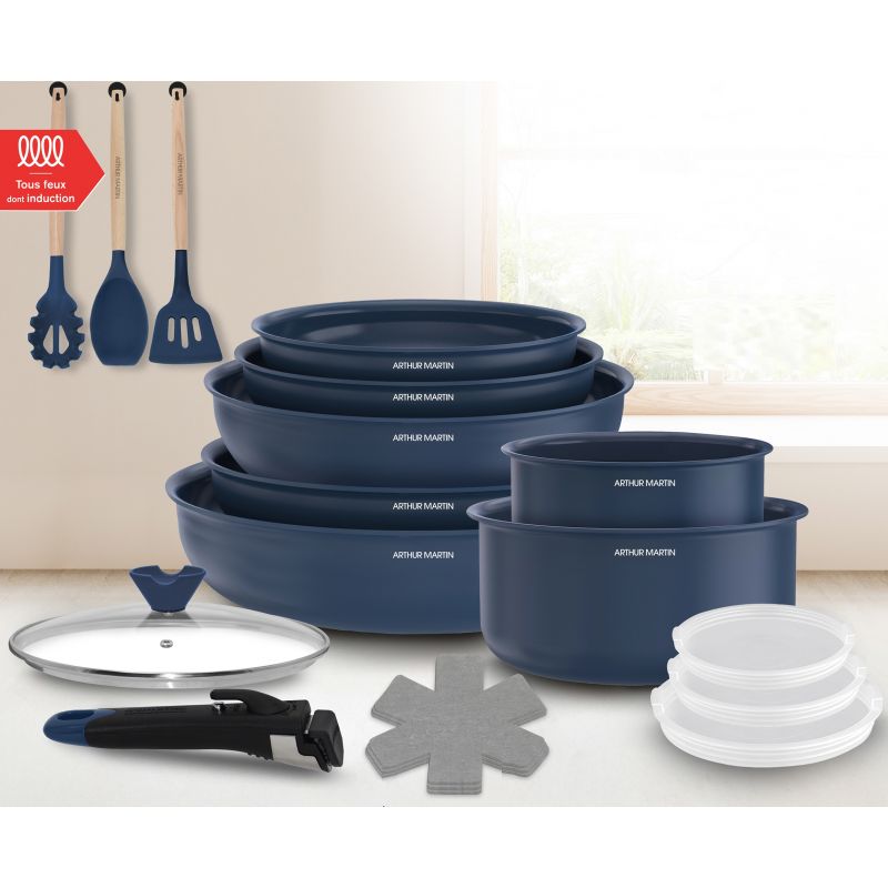 Batterie de cuisine 18 pièces poignée amovible Bleu Arthur Martin AM5546 Arthur Martin - Mathon - 5