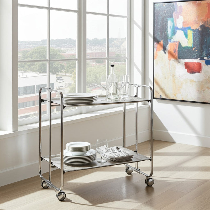 Desserte pliante 2 niveaux avec roulettes – structure chromée, bauhaus Don Hierro - Mathon - 2