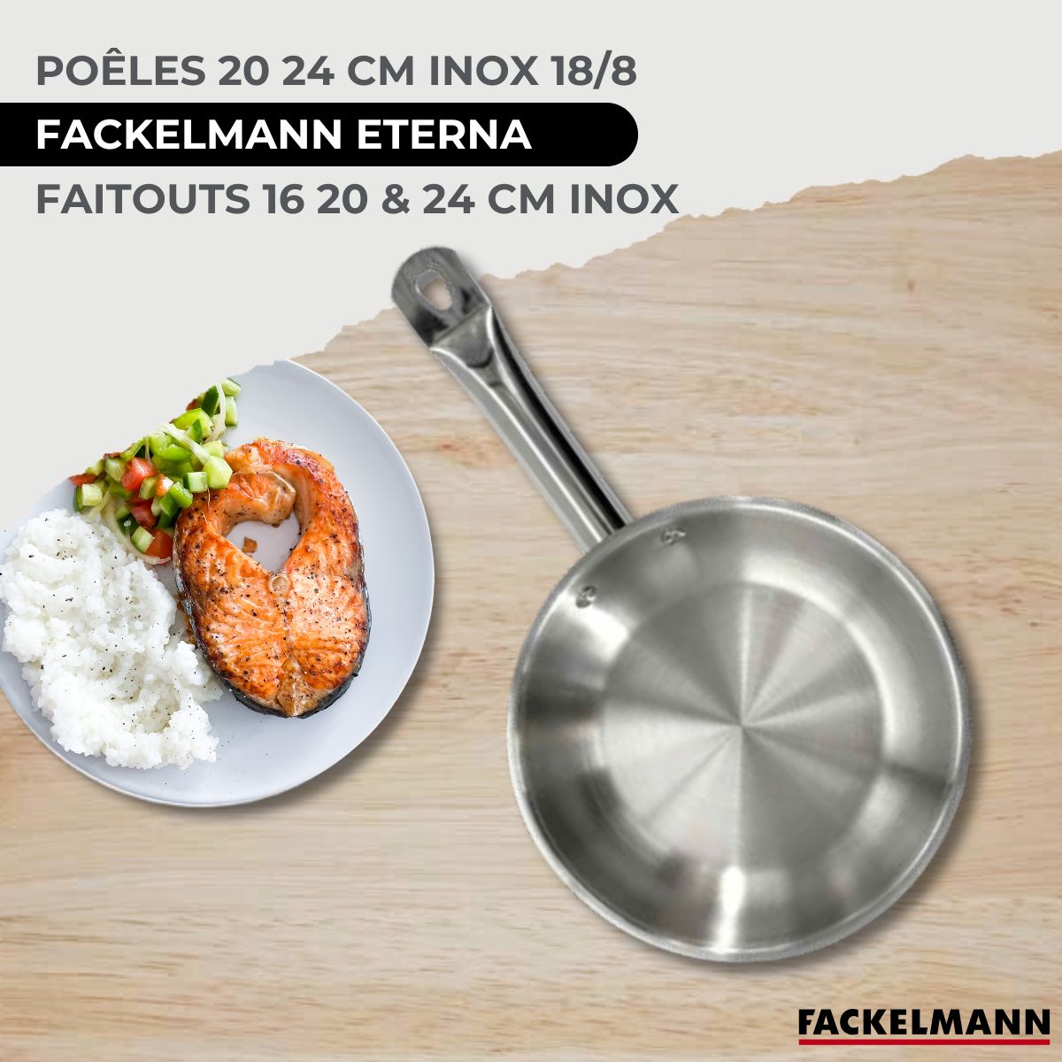 Set 2 poêles 20 et 24 cm en inox, 3 faitouts inox 16, 20 et 24 cm et 6 ustensiles inox  Eterna Fackelmann - Mathon - 2