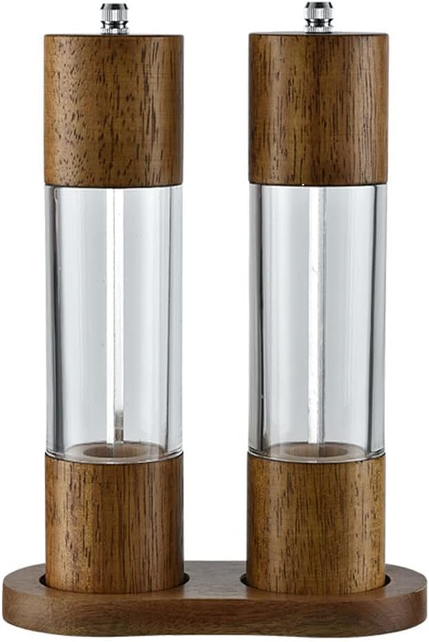 Moulin à sel et poivre en cristal acrylique et bois avec plateau Vendos85 - Mathon