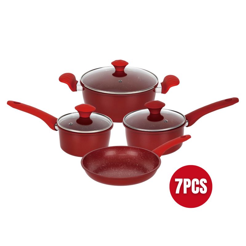 Batterie de cuisine forgée revêtement en marbre Rouge 7 pièces Herzberg HG04715-RED Herzberg - Mathon - 2