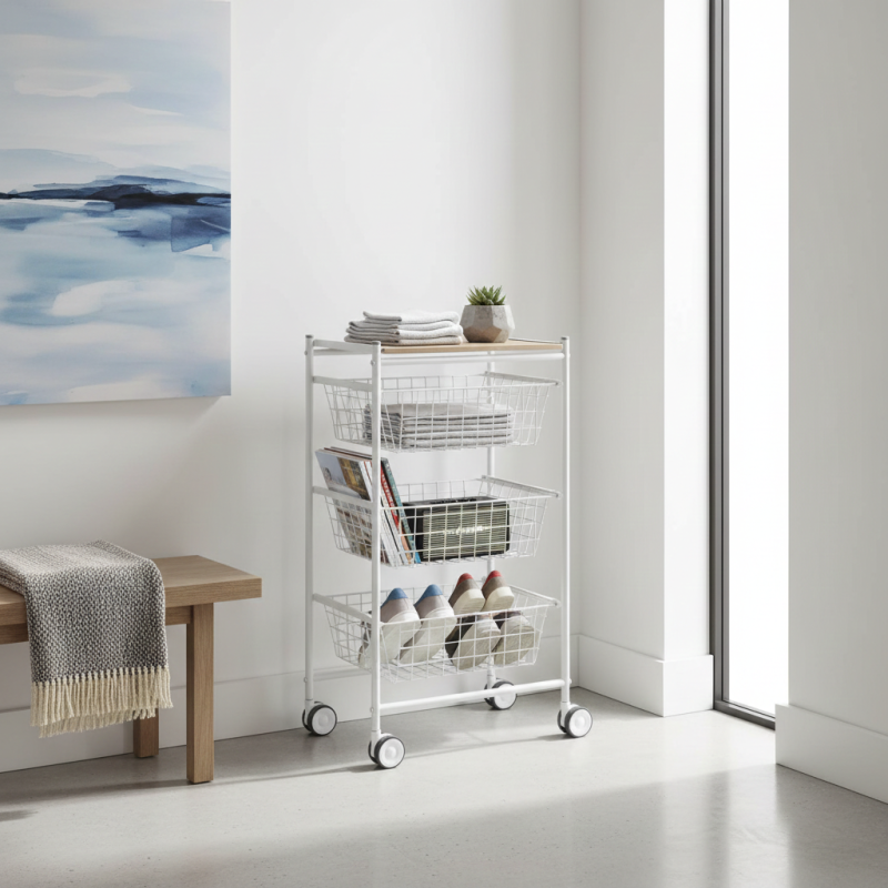 Desserte de cuisine axo, 3 grands paniers coulissants, blanc-hêtre Don Hierro - Mathon - 8