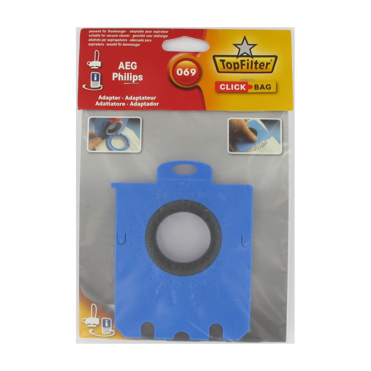 Boite de 4 sacs aspirateurs universels Top Filter avec Adaptateur Click Bag pour aspirateurs AEG Philips 069 TopFilter - Mathon - 2