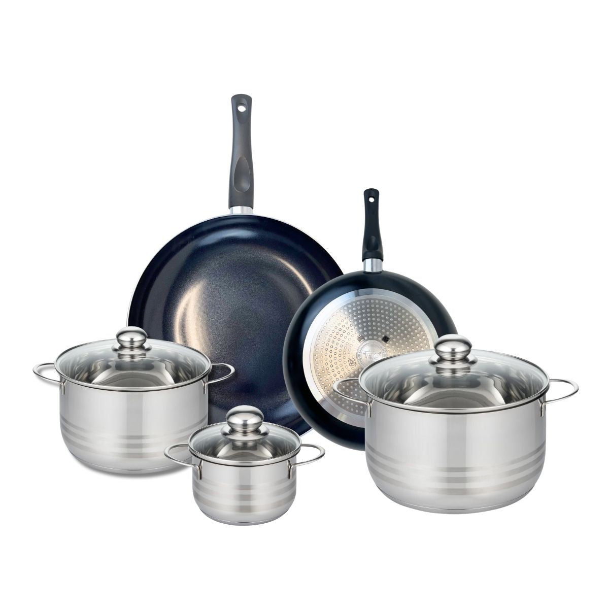 Ensemble de 2 Poêles de cuisson 24 et 32 cm et 3 faitouts 14, 20 et 24 cm  Prima Brillant Elo - Mathon - 1