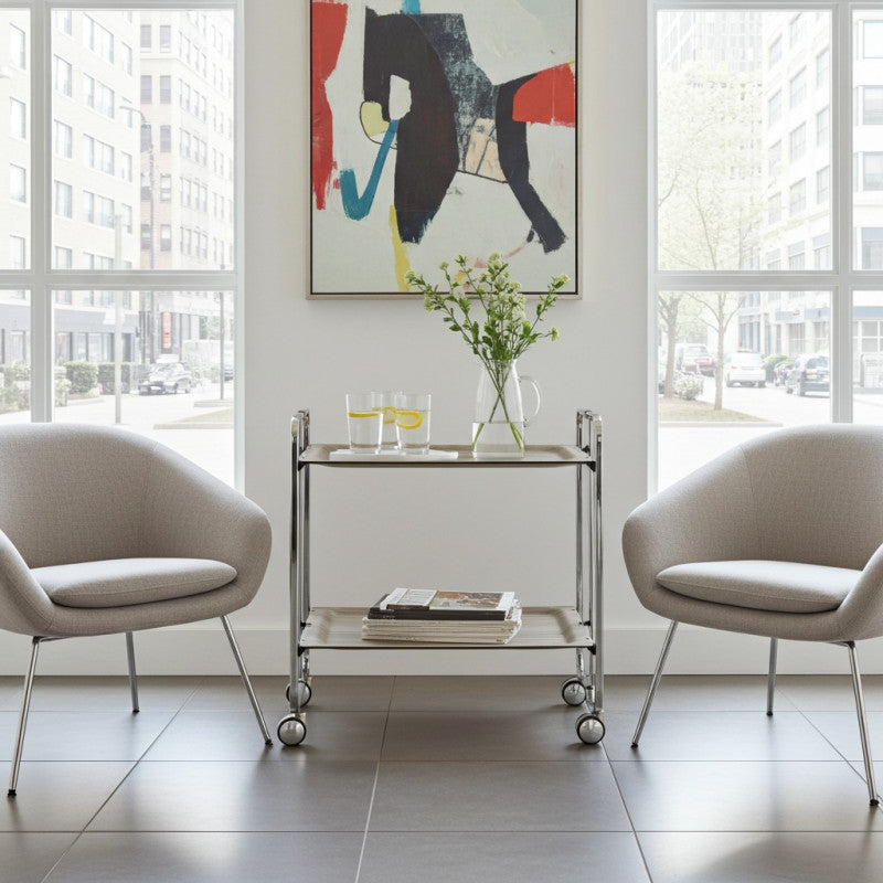 Desserte pliante 2 niveaux avec roulettes – structure chromée, bauhaus Don Hierro - Mathon - 2