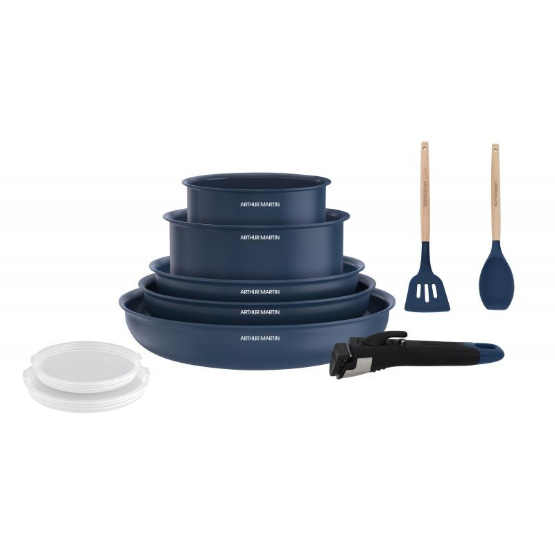 Batterie de cuisine 10 pièces poignée amovible Bleu Arthur Martin AM6455 Arthur Martin - Mathon - 1