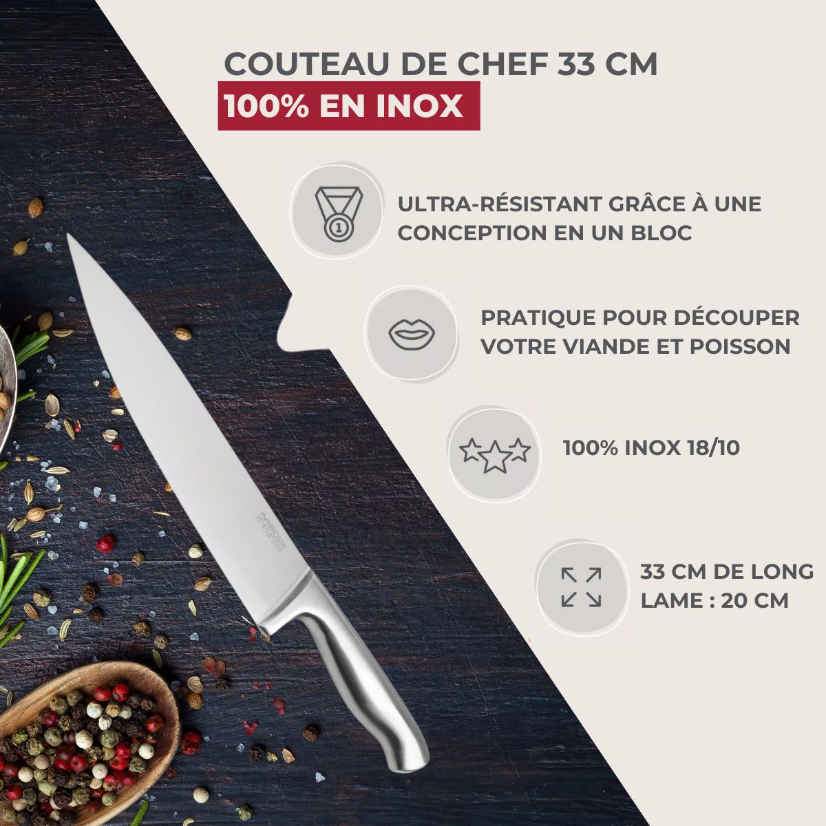 Couteau de chef 33 cm en inox  Star Nirosta - Mathon - 2