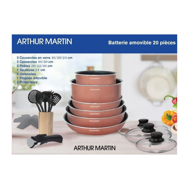 Batterie De Cuisine 20 Pieces   - Aluminium - Poignée Amovible - Tous Feux Dont Induction Arthur Martin - Mathon - 3