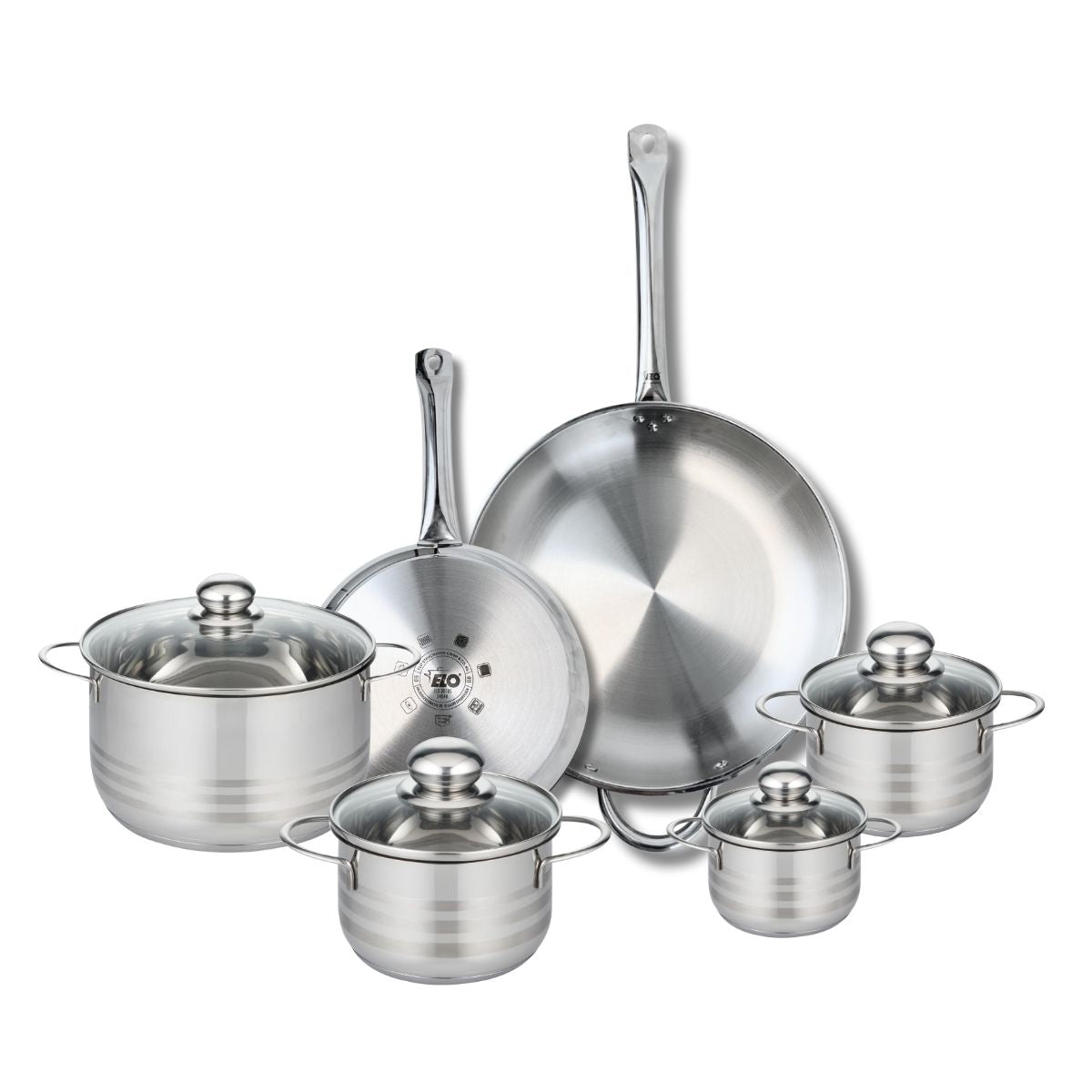 Ensemble de 2 Poêles de cuisson 24 et 32 cm et 4 faitouts 12, 14, 16 et 20 cm  Profi Brillant Elo - Mathon - 1