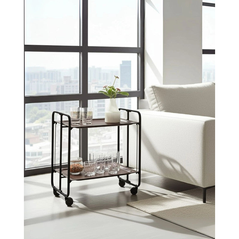 Desserte pliante 2 niveaux avec roulettes – structure noire, bauhaus Don Hierro - Mathon - 4