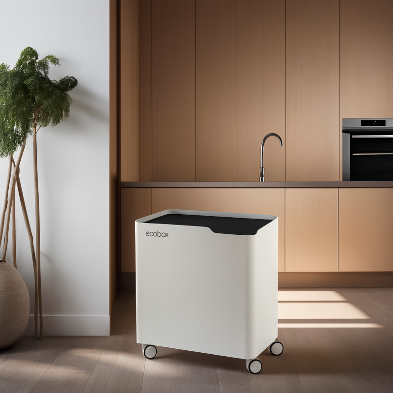 Poubelle design tri sélectif, fermeture douce, 60 litres, ECOBOX, Blanc-Noir Don Hierro - Mathon - 2