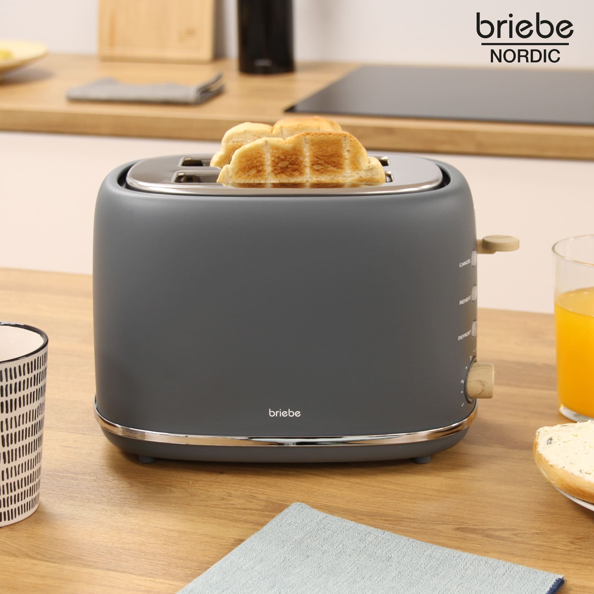 Nordic Grille Pain 2 Fentes, Tranches Larges, 6 Niveaux de Dorage, Décongélation 870 Gris TA1166GRY - Mathon - 2