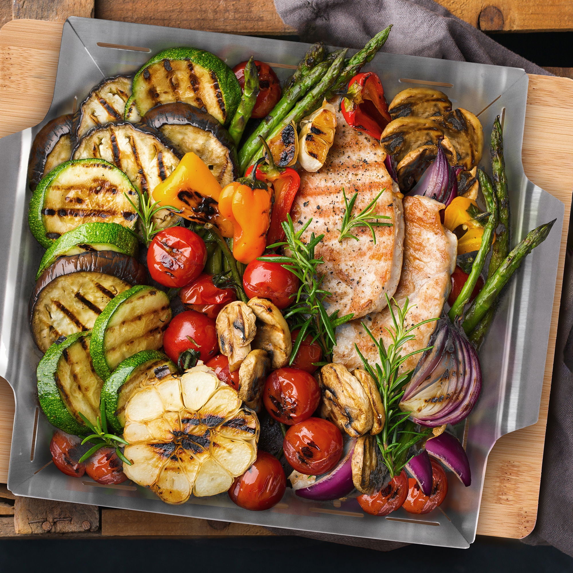 Freyersbacher® Panier à barbecue en acier inoxydable avec planche en bambou 2-en-1 Stoneline - Mathon - 3