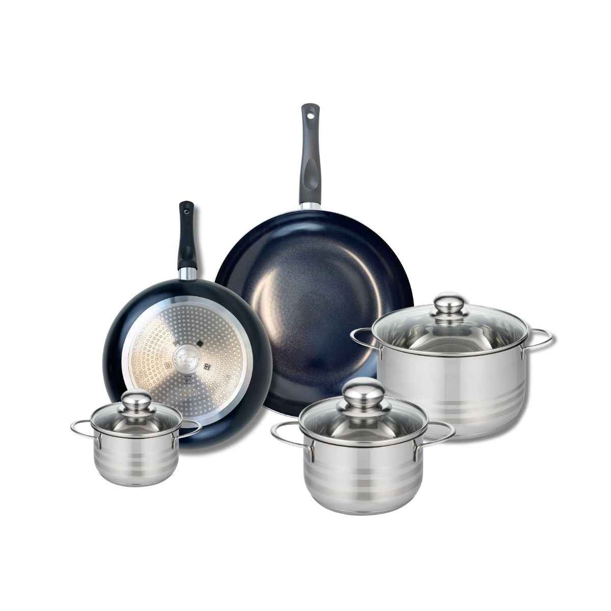 Ensemble de 2 Poêles de cuisson 24 et 28 cm et 3 faitouts 12, 16 et 20 cm  Prima Brillant Elo - Mathon - 1