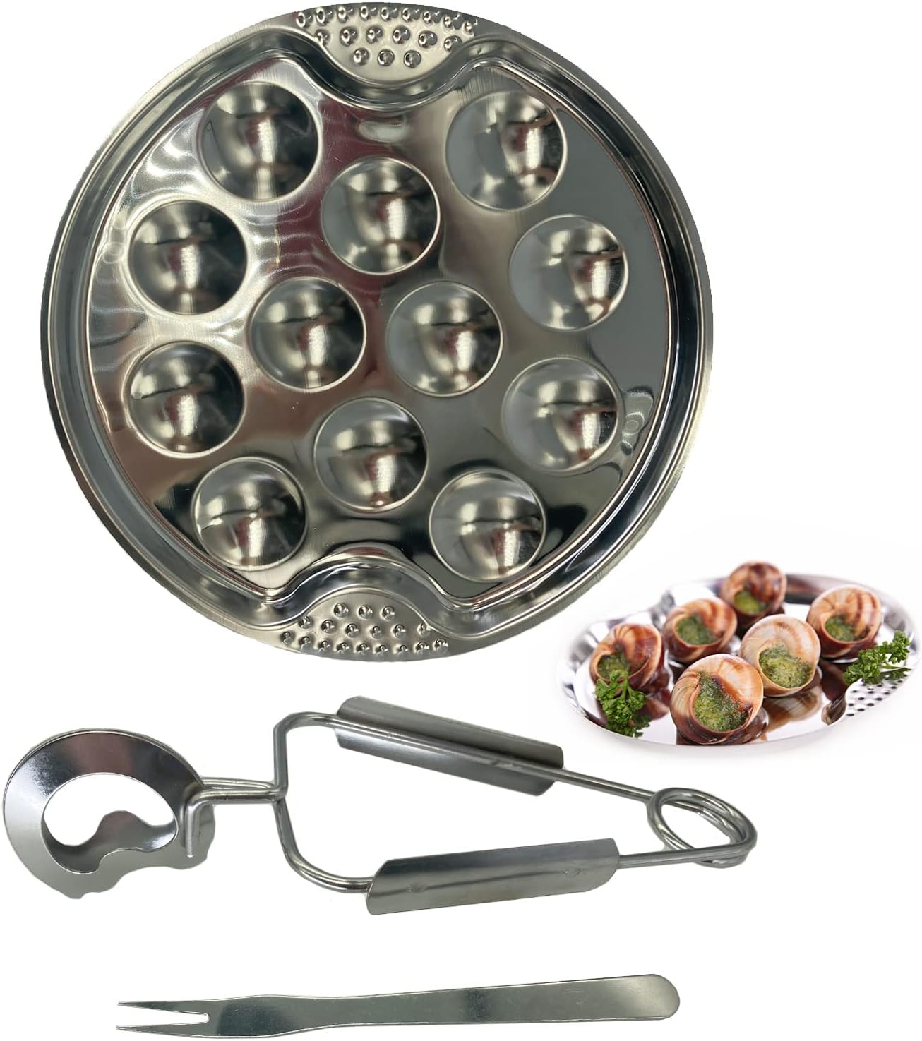 Set Escargots 3 pièces inox avec pince et fourchette Vendos85 - Mathon