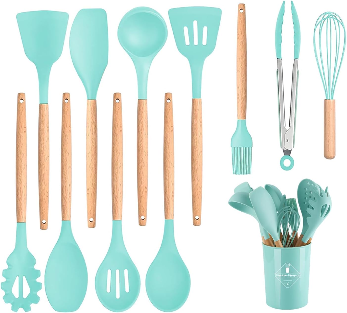 Set de 12 Ustensiles de Cuisine Silicone vert Vendos85 - Mathon