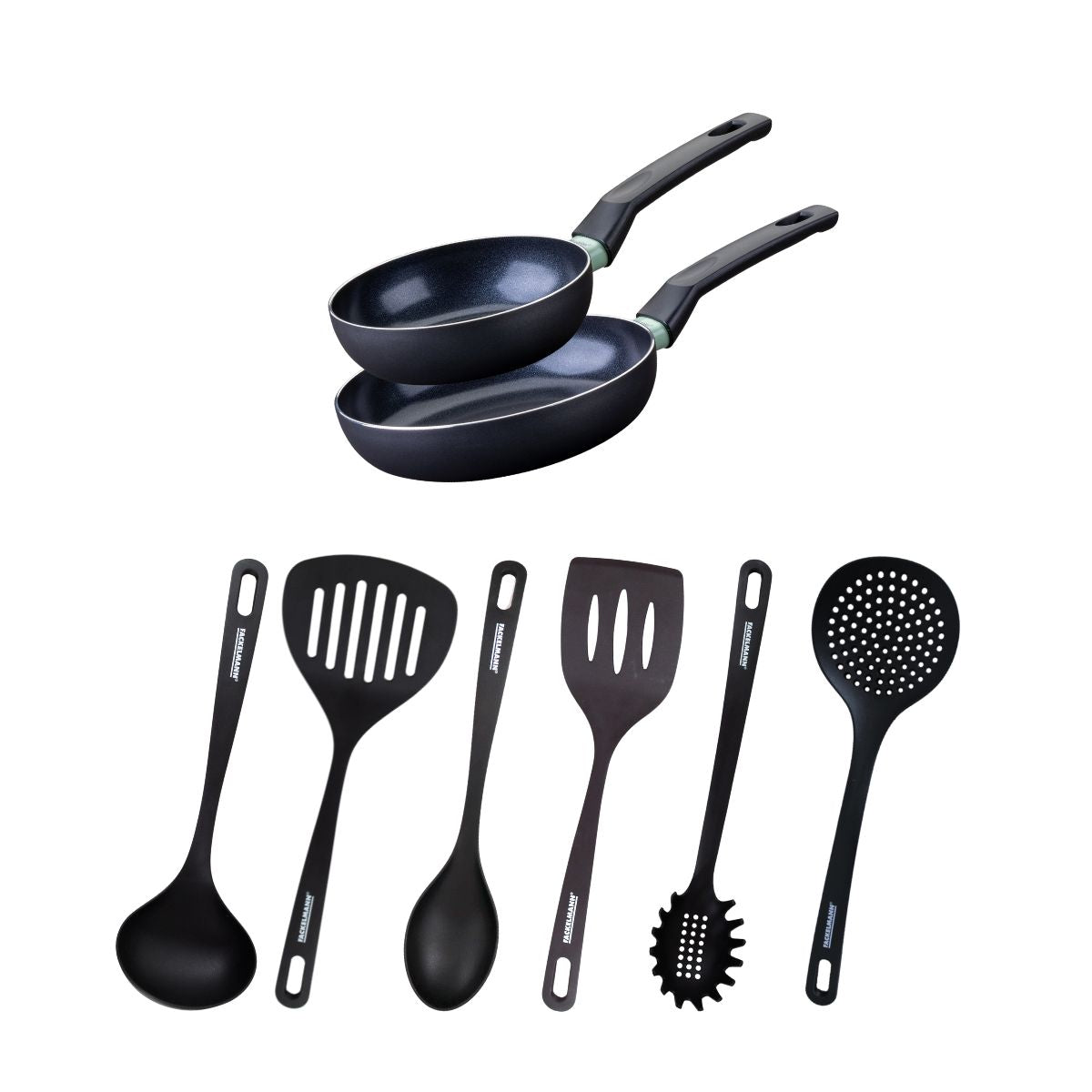 Ensemble de 2 poêles de 16 et 20 cm et 6 ustensiles  Brandao Fackelmann - Mathon - 1