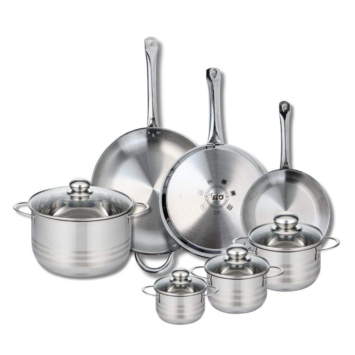 Ensemble de 3 Poêles de cuisson 24, 28 et 32 cm et 4 faitouts 12, 14, 16 et 24 cm  Profi Brillant Elo - Mathon - 1